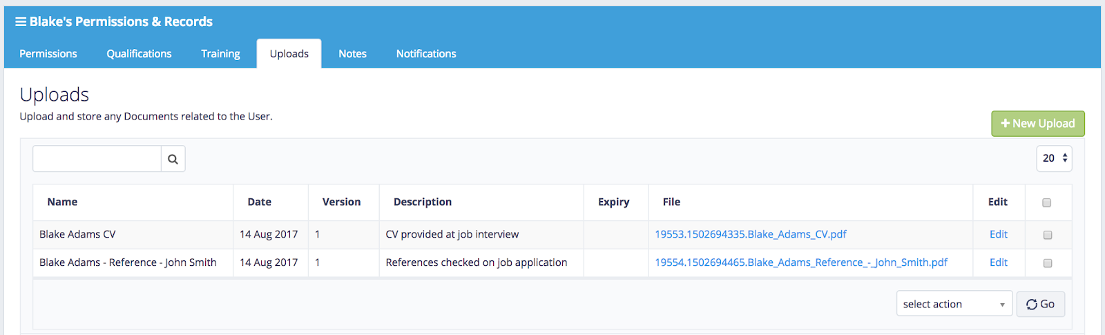 Uploads and documents in Formitize